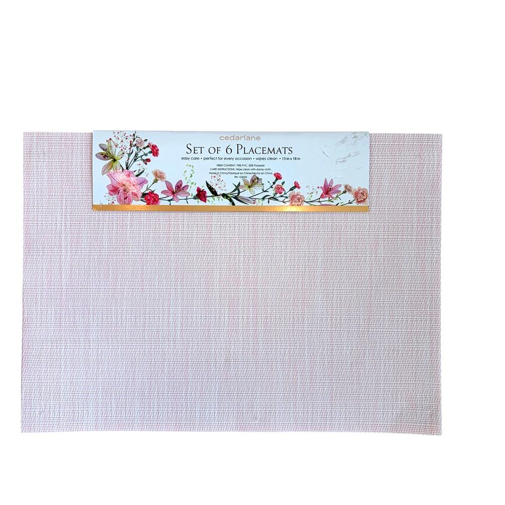 6pc Pastel Pink Placemats 13x18  Easy Care Indoor Outdoor by Cedar Lane NEW